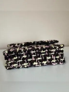 Tory Burch Kira black pink tweed chain wallet detail