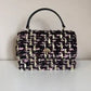 Tory Burch Kira black pink tweed chain wallet front view