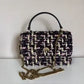Tory Burch Kira black pink tweed chain wallet detail