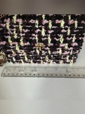 Tory Burch Kira black pink tweed chain wallet detail