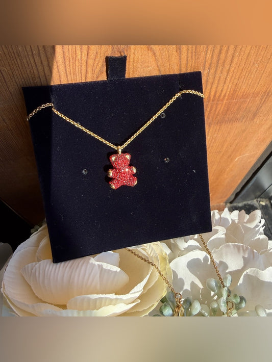 Swarovski Gold-Tone Chain Necklace with Red Teddy Bear Pendant - 5388876 - front view