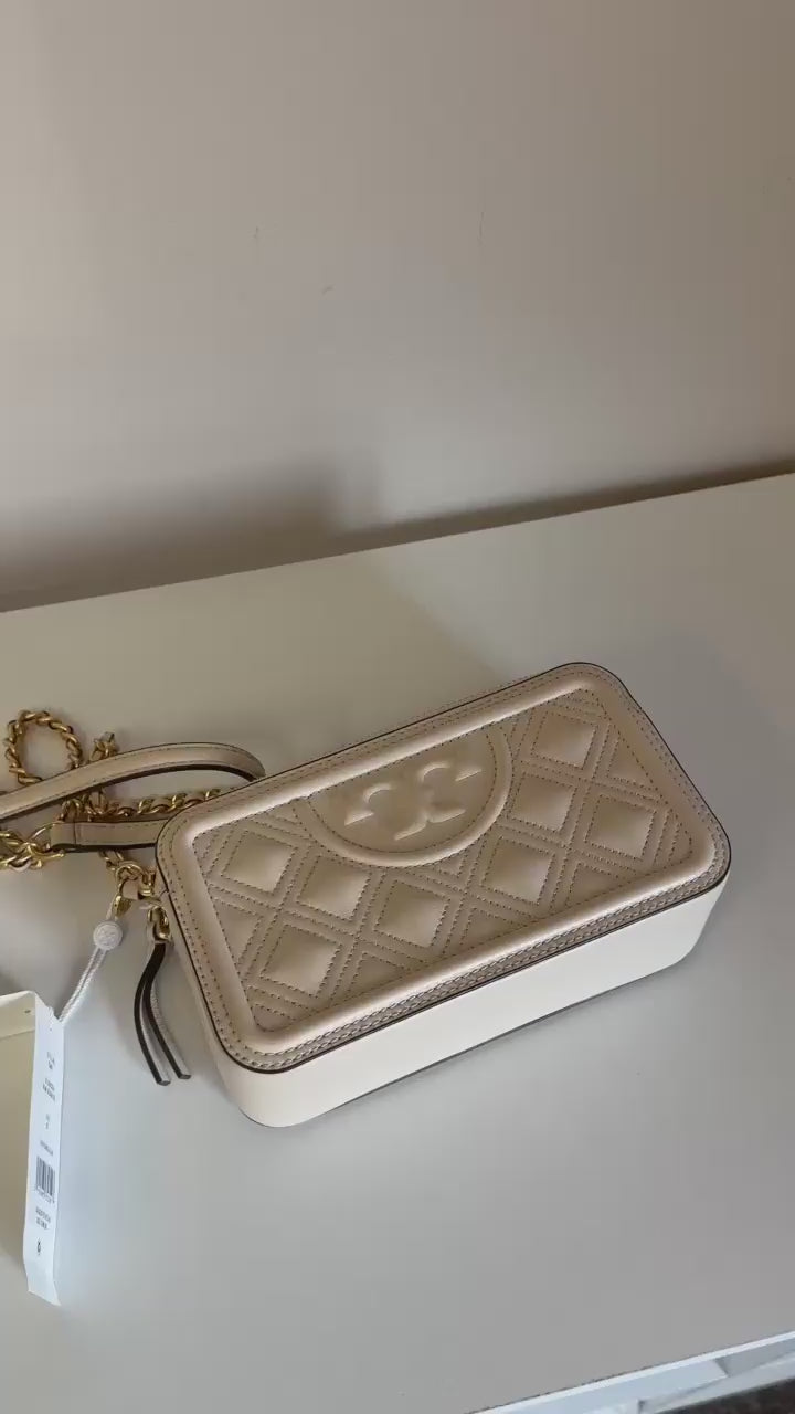 Tory Burch quilted cream leather chain crossbody product video