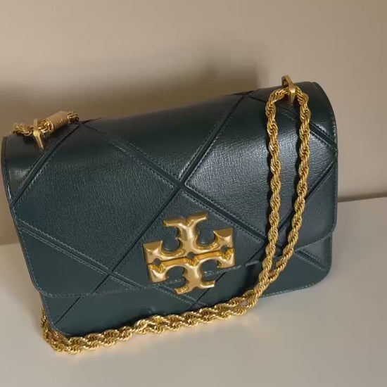Tory Burch Fleming dark green leather shoulder bag product video