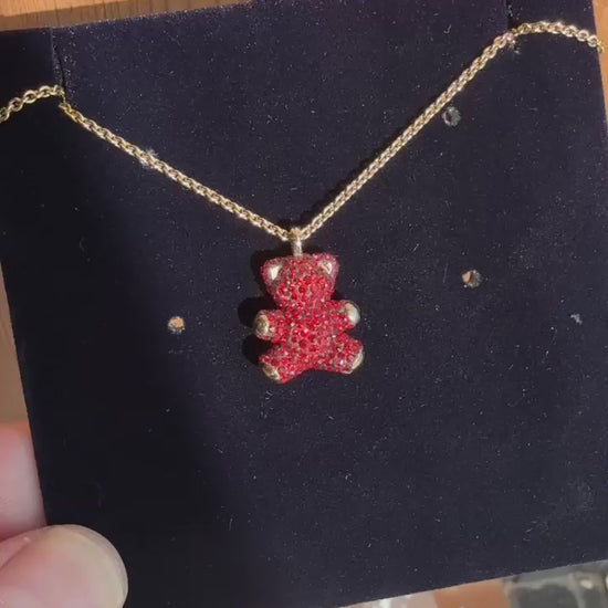 Swarovski Gold-Tone Chain Necklace with Red Teddy Bear Pendant - 5388876 product video