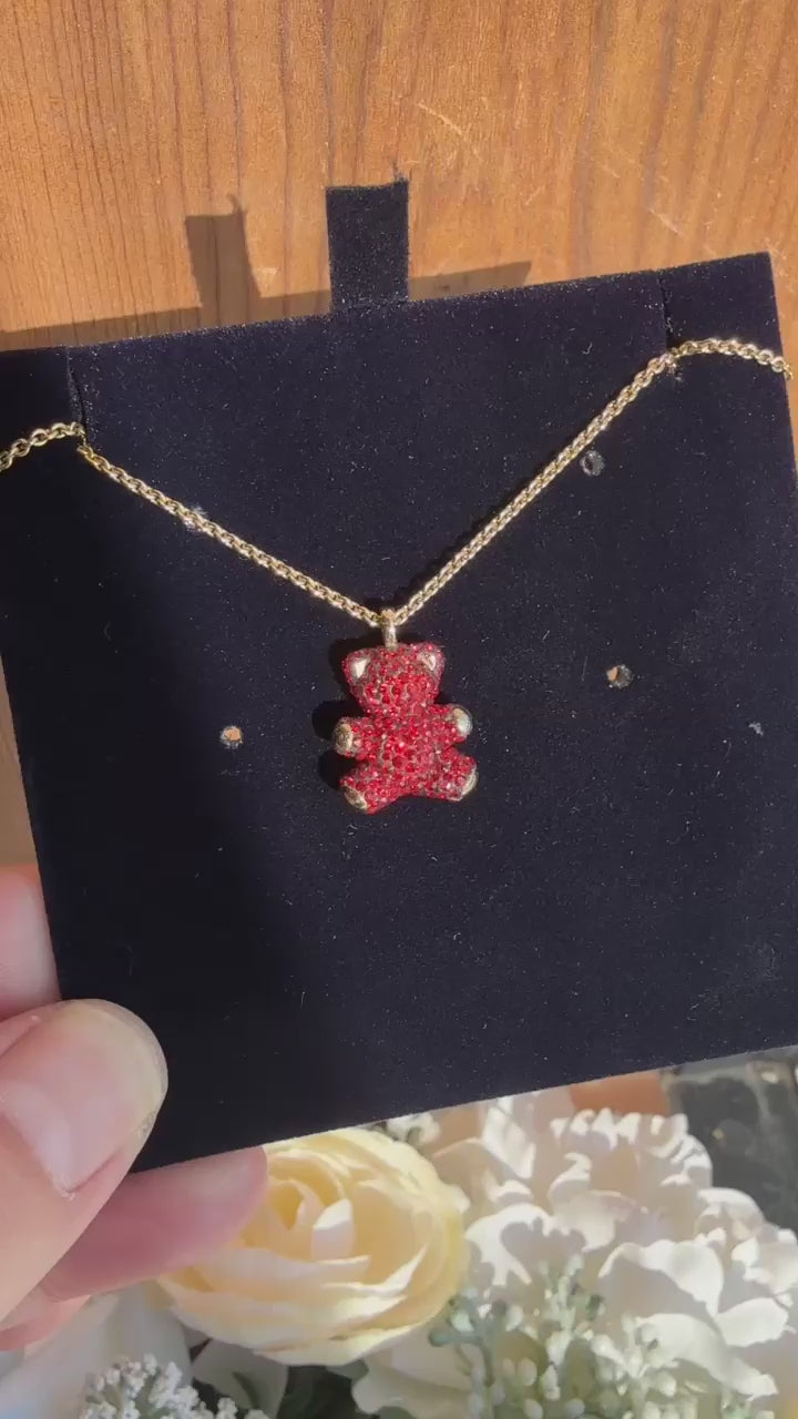 Swarovski Gold-Tone Chain Necklace with Red Teddy Bear Pendant - 5388876 product video