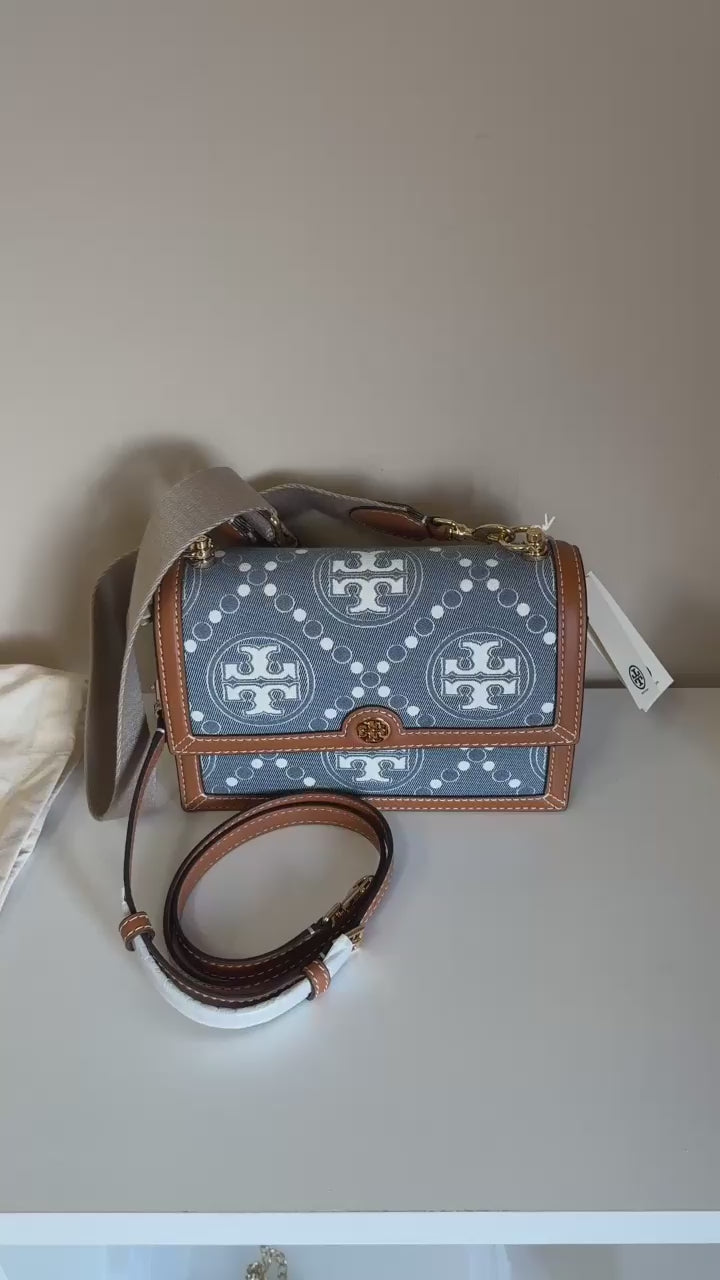 Tory Burch T Monogram denim shoulder bag product video