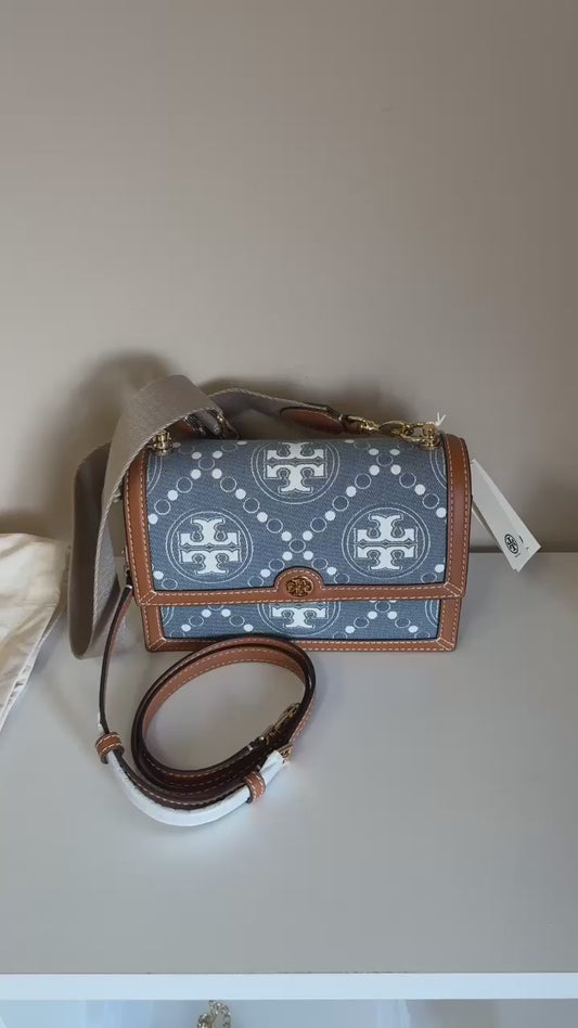Tory Burch T Monogram denim shoulder bag product video