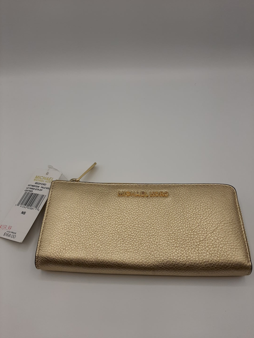 Michael Kors Bedford Large Three Quarter Zip Pebbled Leather Wallet - Pale Gold