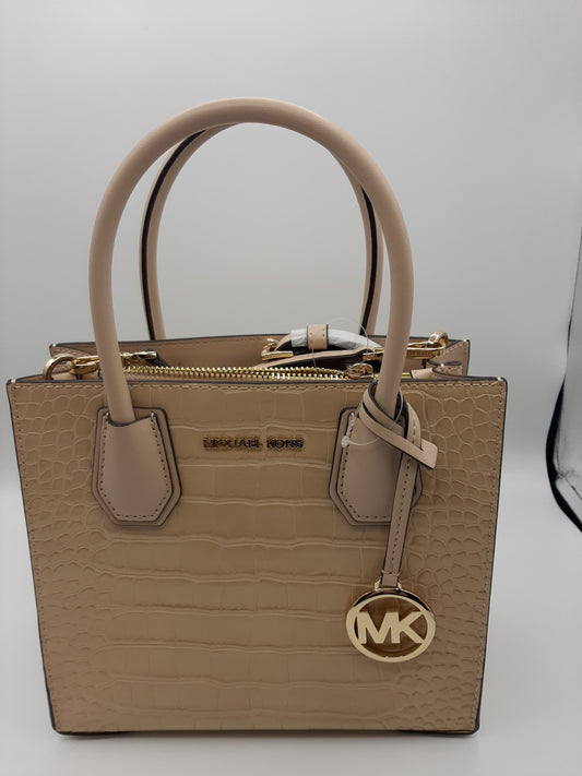 Michael Kors Mercer Medium Messenger Crossbody Bag Crocodile Embossed - Buff