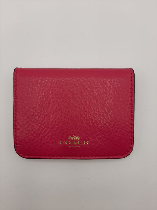 Coach C9597G Bifold Card Case  Refined Pebbled Leather with Keychain - Bold Pink