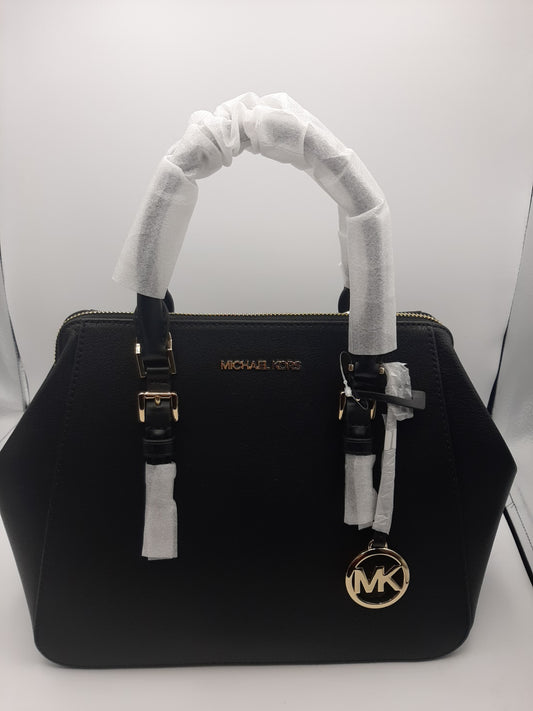 Michael Kors Charlotte Large Satchel Bag Crossbody Pebbled Leather Black