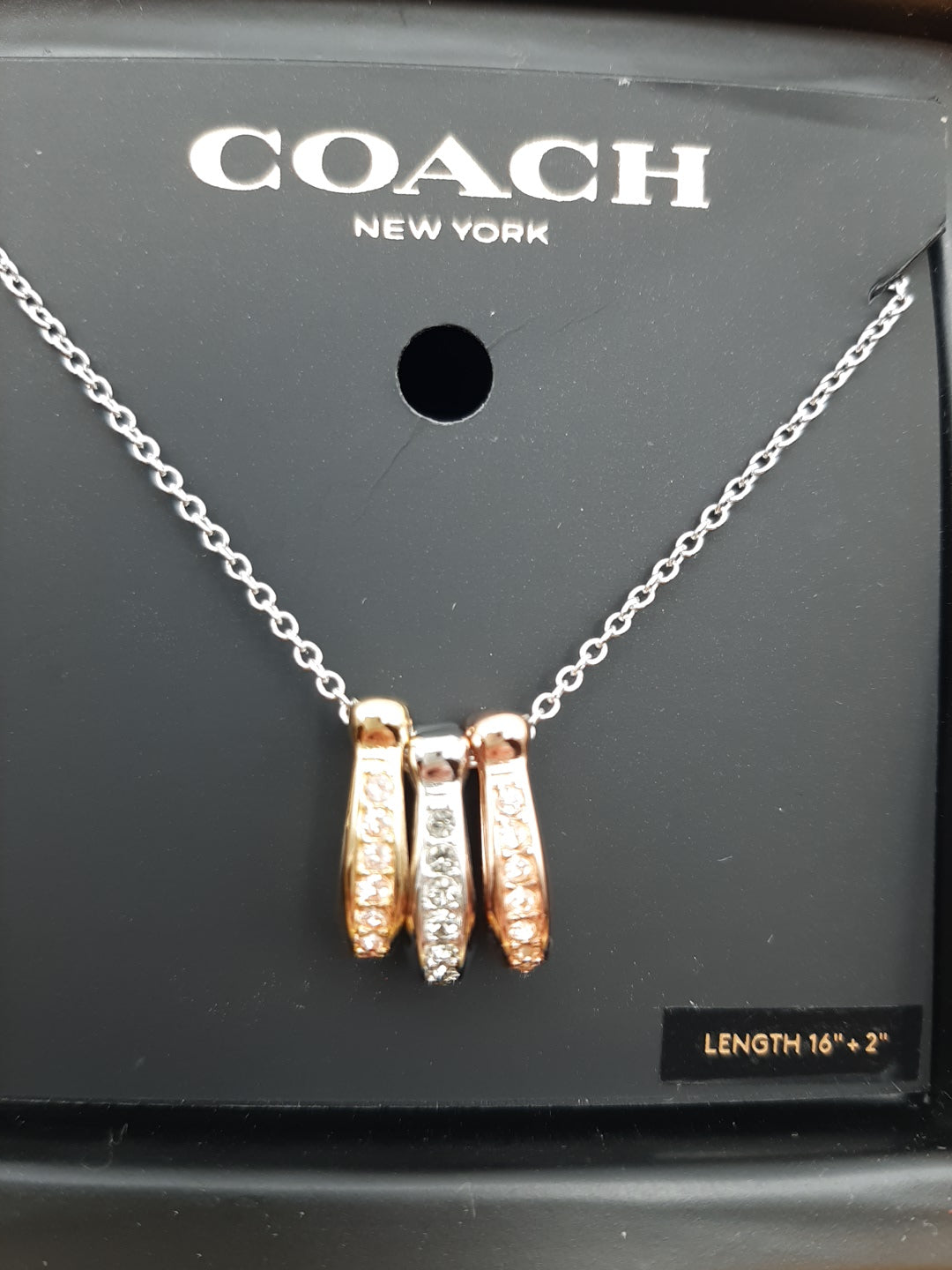 Coach F87939 Triple Signature C Tricolor Rondell Pendant Necklace  -New with Box