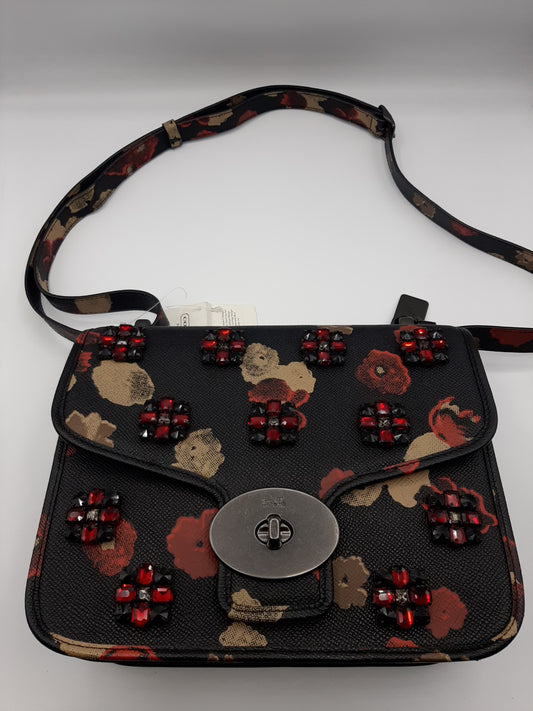 COACH F33618 Floral Print Jewels Page Crossbody Bag - Black Multi