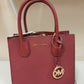 Michael Kors Mercer Medium Pebbled Leather Messenger Crossbody Bag  -Mulberry