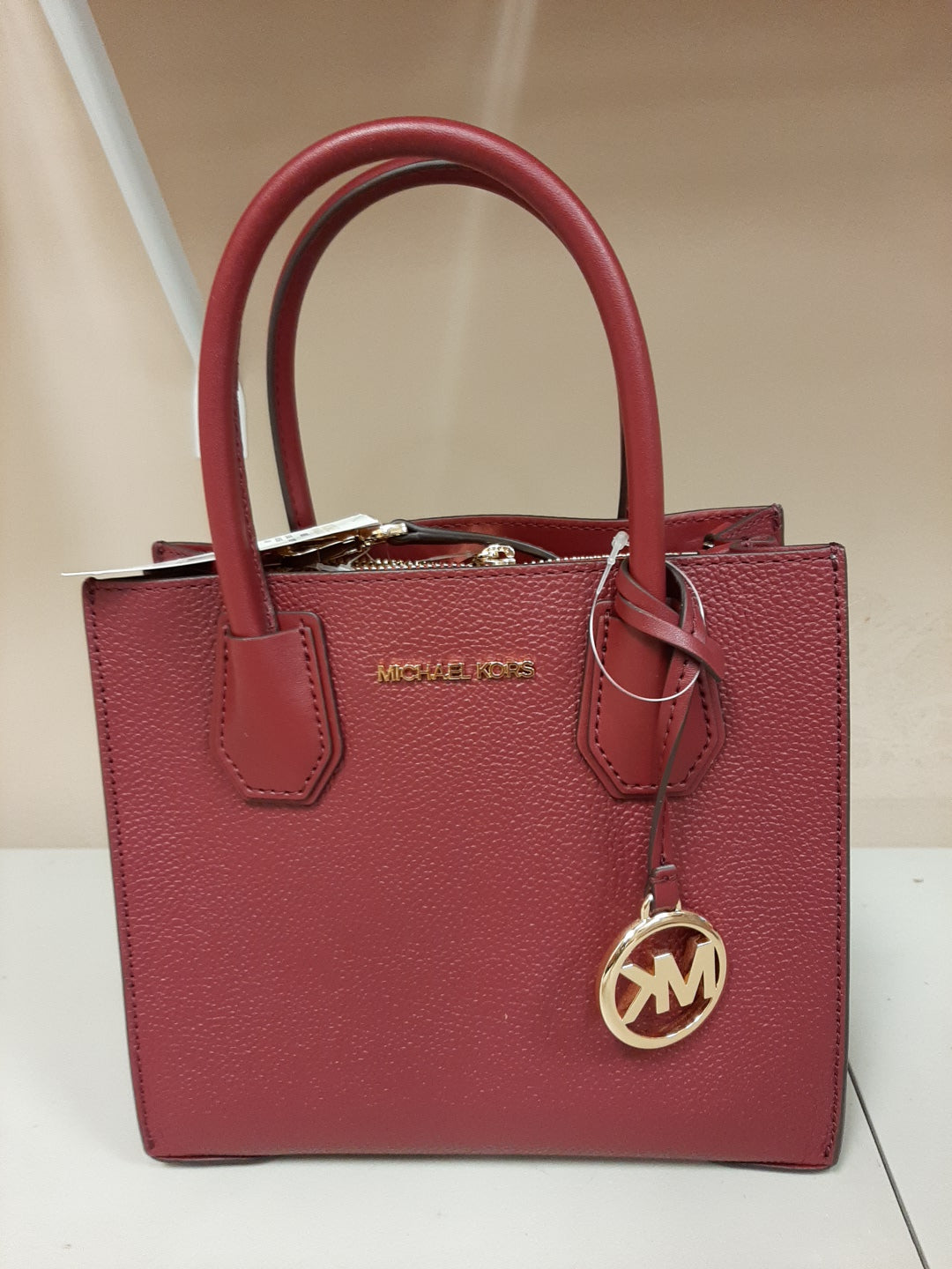 Michael Kors Mercer Medium Pebbled Leather Messenger Crossbody Bag  -Mulberry