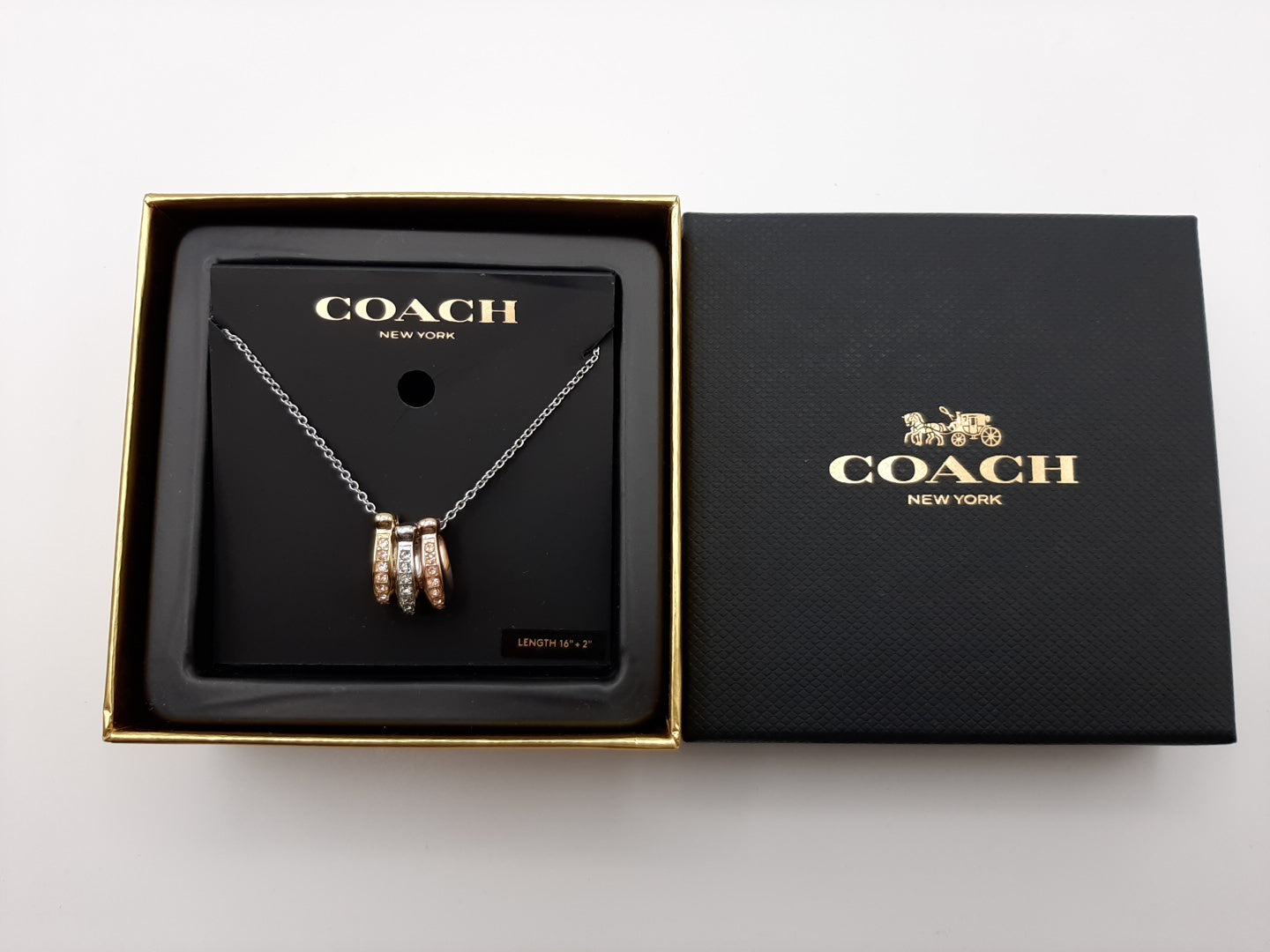 Coach F87939 Triple Signature C Tricolor Rondell Pendant Necklace  -New with Box