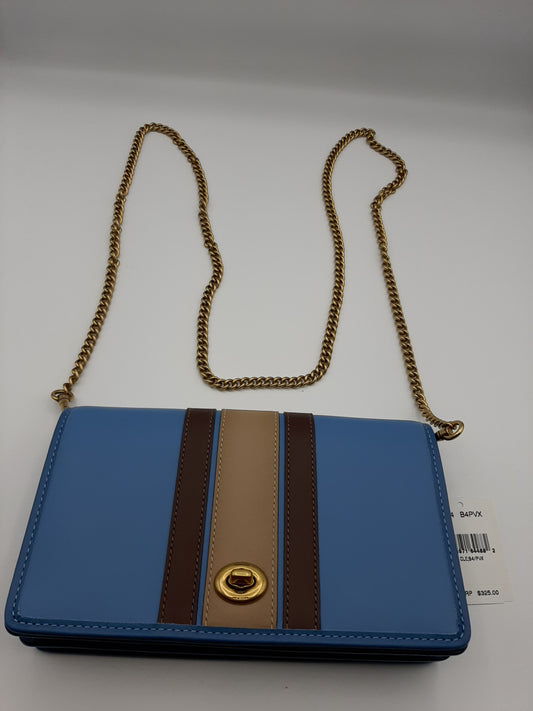 Coach 89334 Stripe Callie Leather Shoulder Chain Clutch Crossbody Handbag - Blue