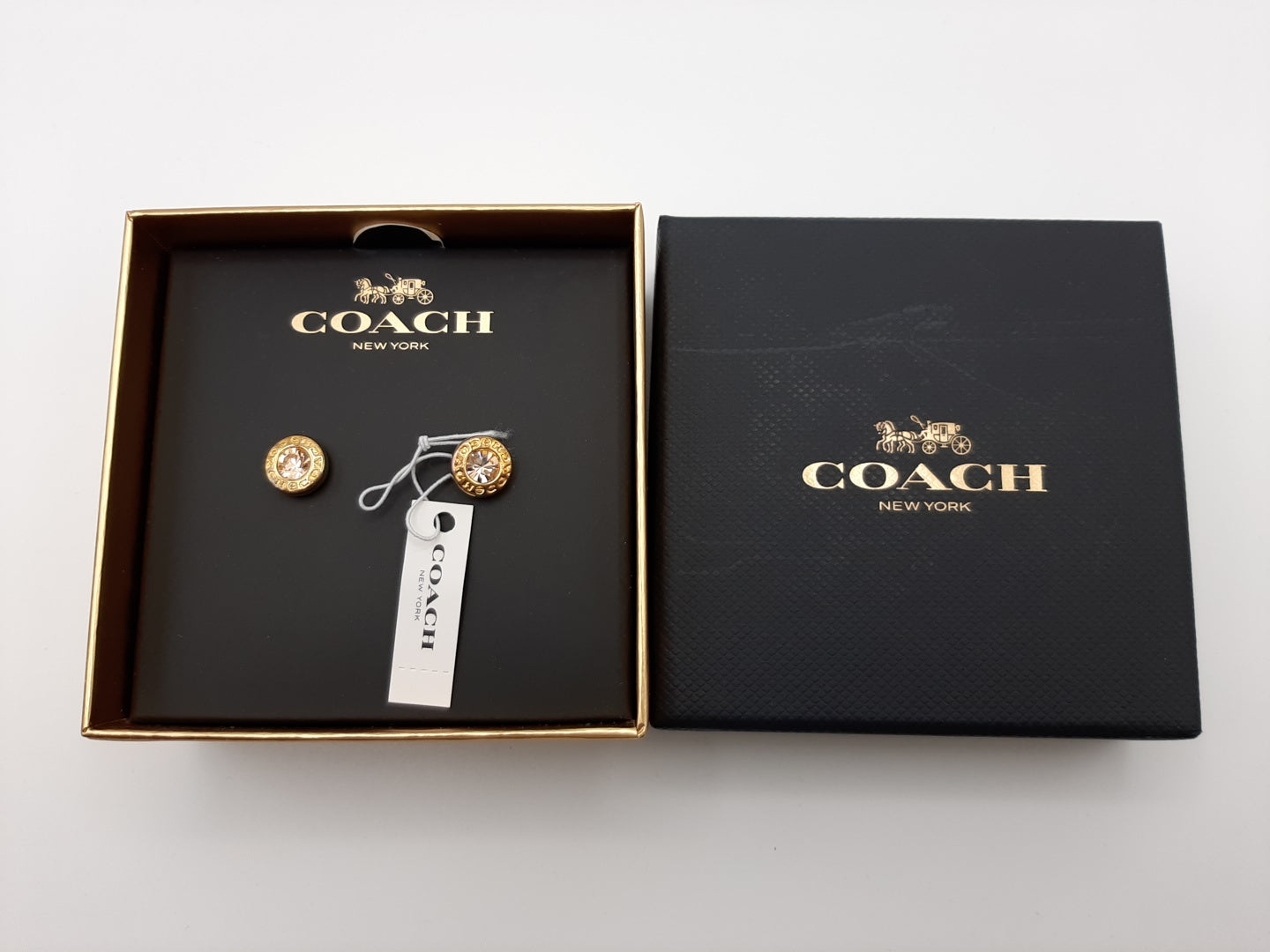 COACH F54516 Rosegold Open Circle Stone Stud Earrings - New with Gift Box