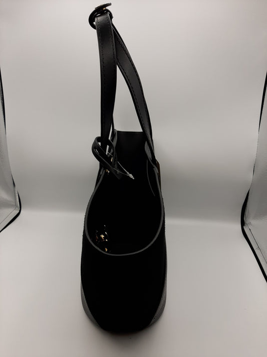 Michael Kors Portia Small Tote Handbag Pebbled Leather and Suede - Black