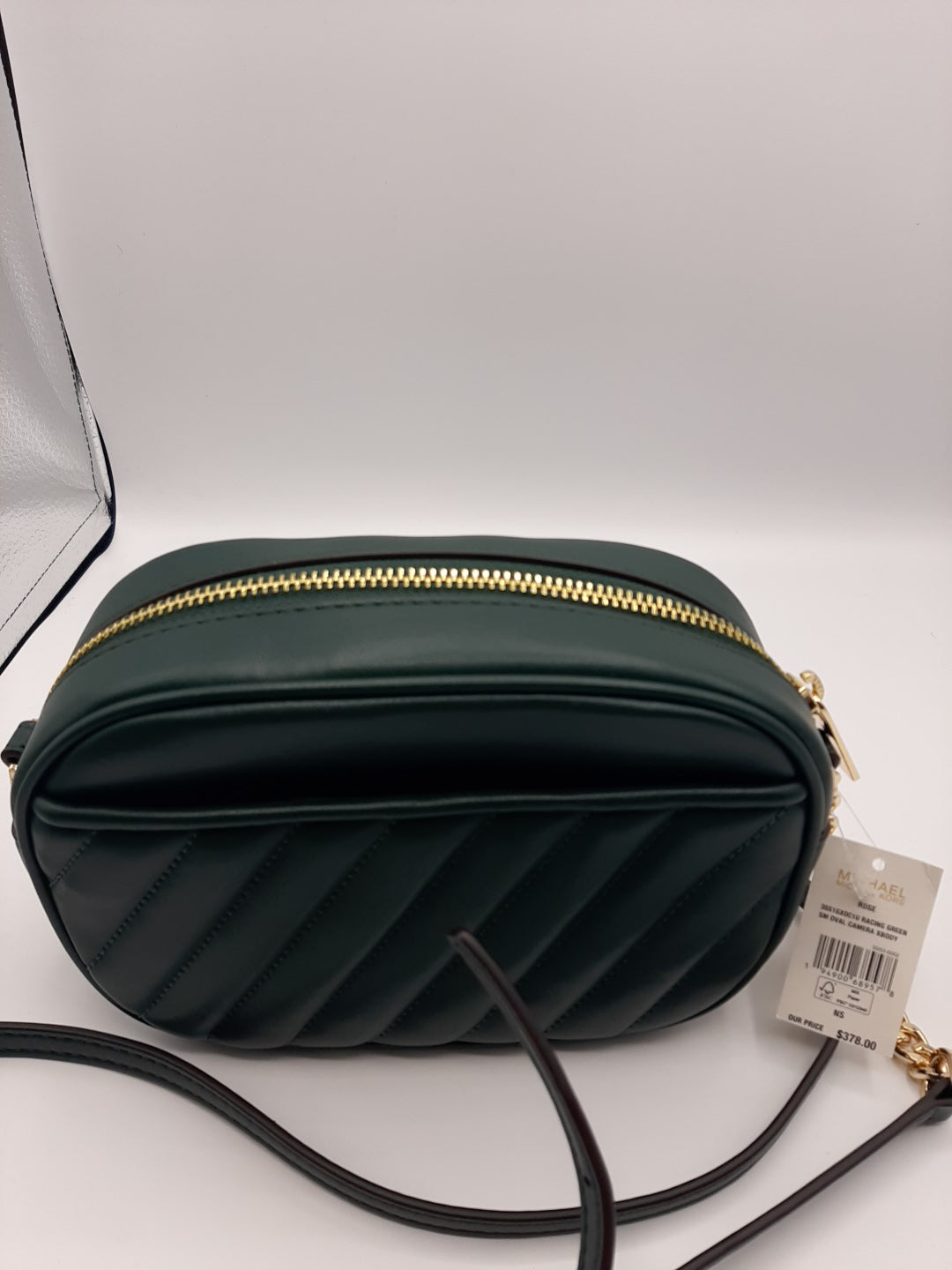 Michael Kors Rose Small Oval Camera Xbody Bag Vegan Faux Leather-Racing Green