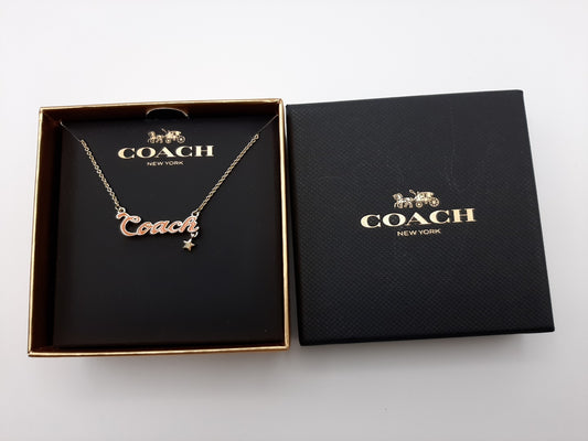 Coach F28879 Gold/Orange Enamel Coach Script Necklace -New with Box