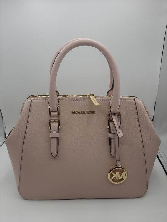 Michael Kors Charlotte Large Satchel Bag Crossbody Pebbled Leather Powder Blush