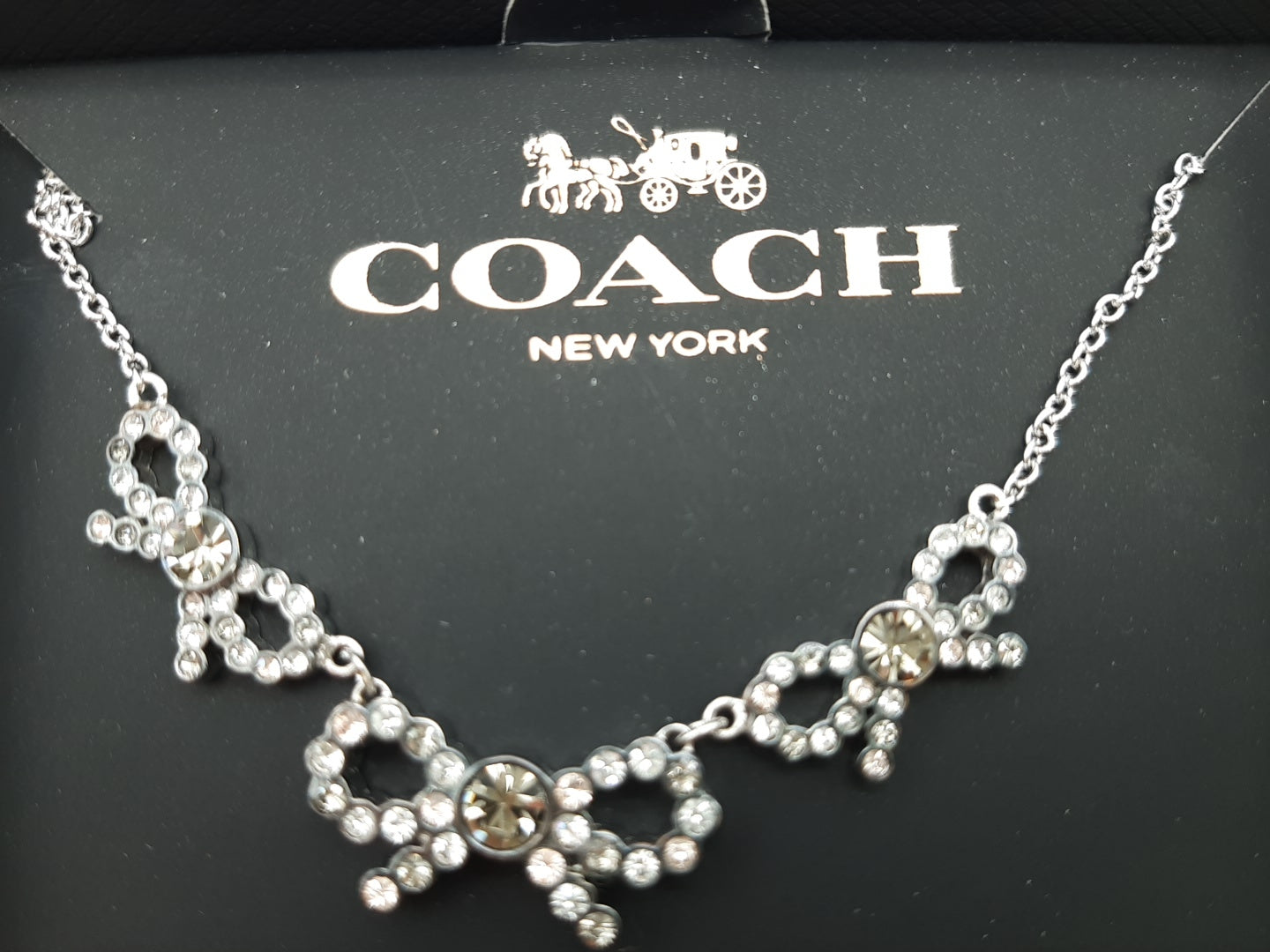 COACH F28856 Triple Stone Bow Necklace - Silver/Multi  - NEW