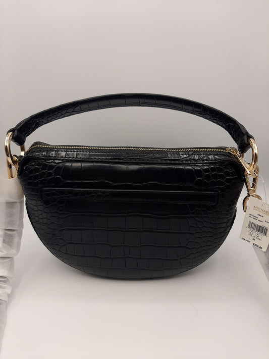 Michael Kors Emilia Half Moon Crossbody Bag Embossed Leather -  Black