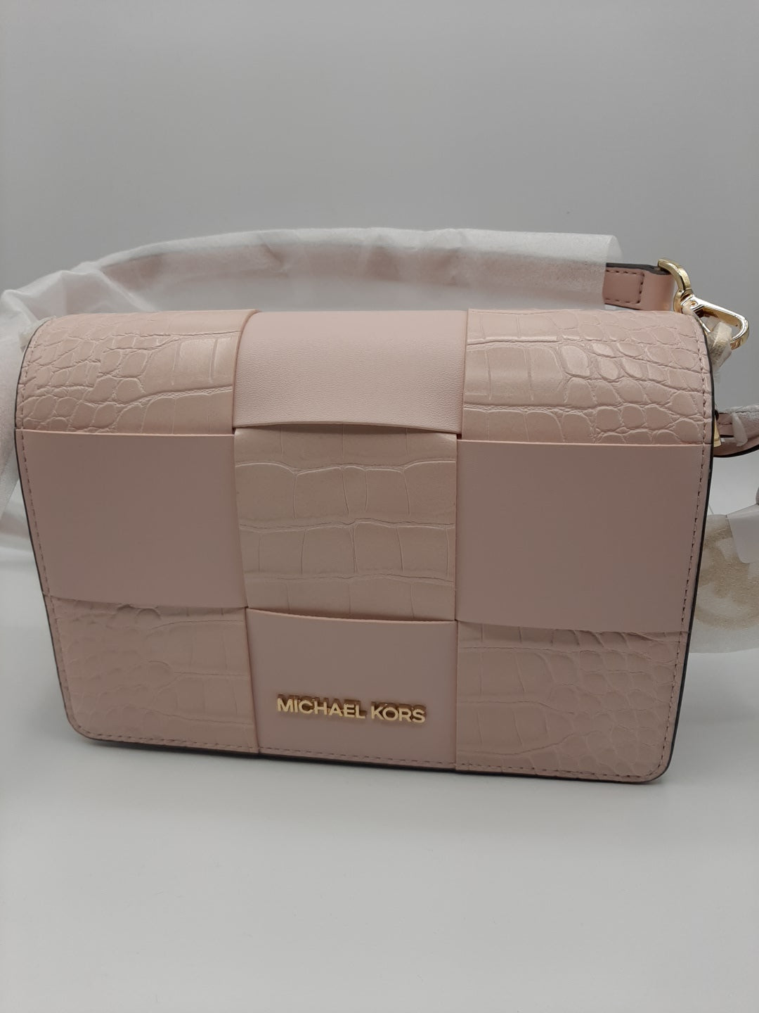 Michael Kors Mercer Small Clutch Crossbody Bag Crocodile embossed - Powder Blush