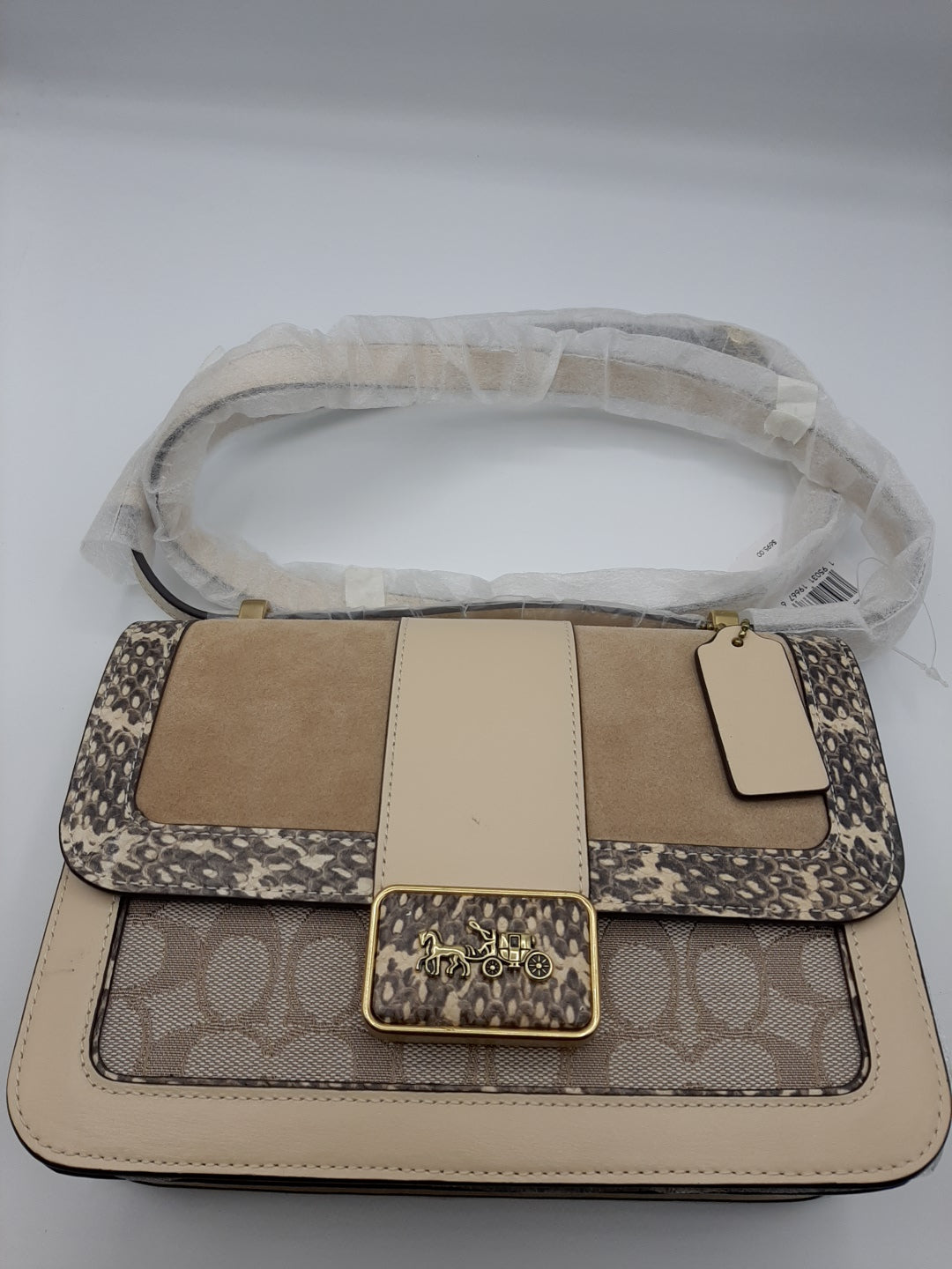 Coach C3756 Signature Jacquard suede Snakeskin Alie Shoulder Bag - Stone Ivory