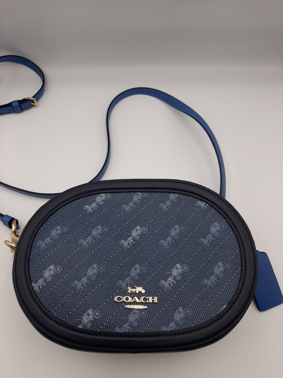 Coach C4057 Diagonal Print Horse Carriage Crossbody Camera Bag - Denim