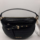 Michael Kors Emilia Half Moon Crossbody Bag Embossed Leather -  Black