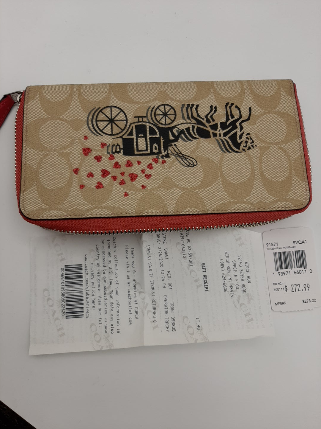 Coach Long Zip Around Wallet In Signature Canvas - Light Khaki Multi/Poppy