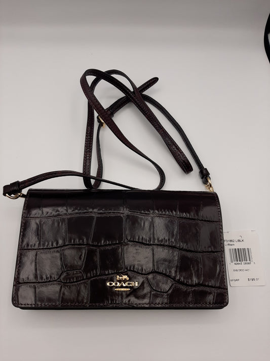 COACH F31862 Embossed Crocodile Leather Handbag Crossbody Bag - Black