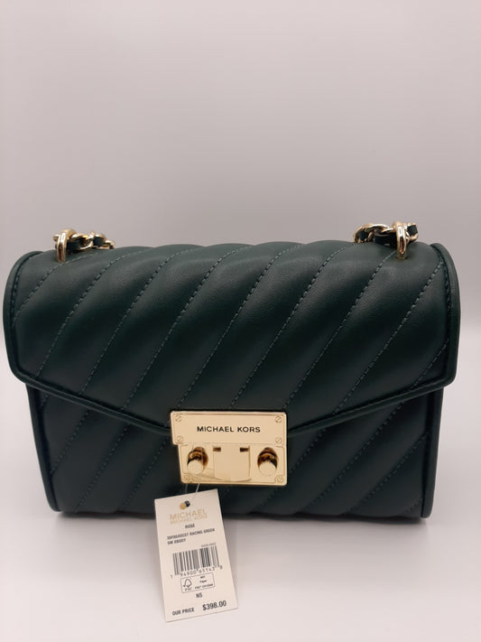 Michael Kors Rose Quilted Vegan Leather Small Flap Crossbody Bag - Racing Green