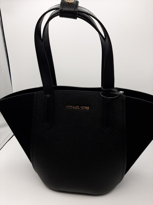 Michael Kors Portia Small Tote Handbag Pebbled Leather and Suede - Black