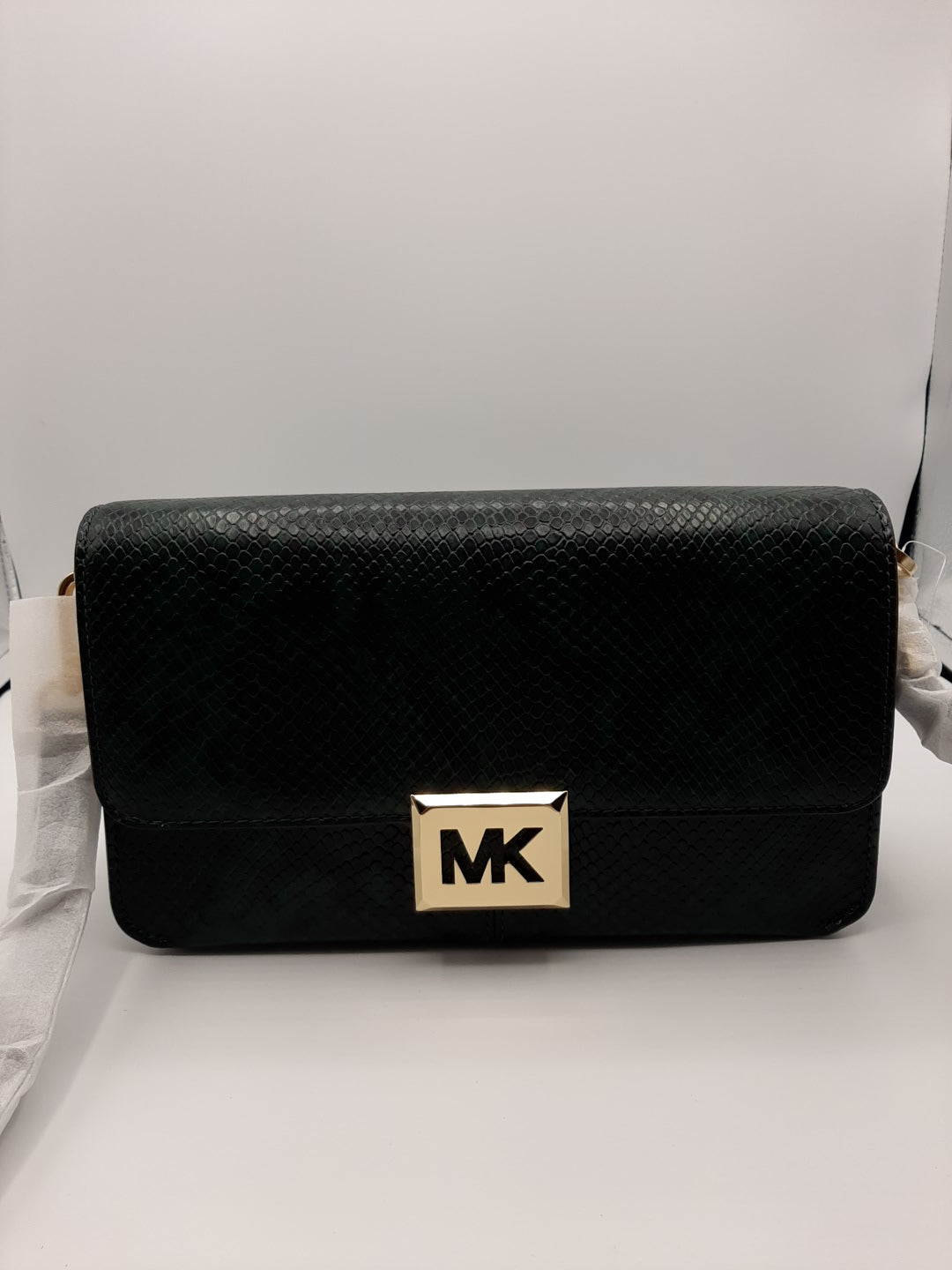 Michael Kors Sonia 35F1G6SL3G Medium Snake Embossed Shoulder Bag-Racing Green