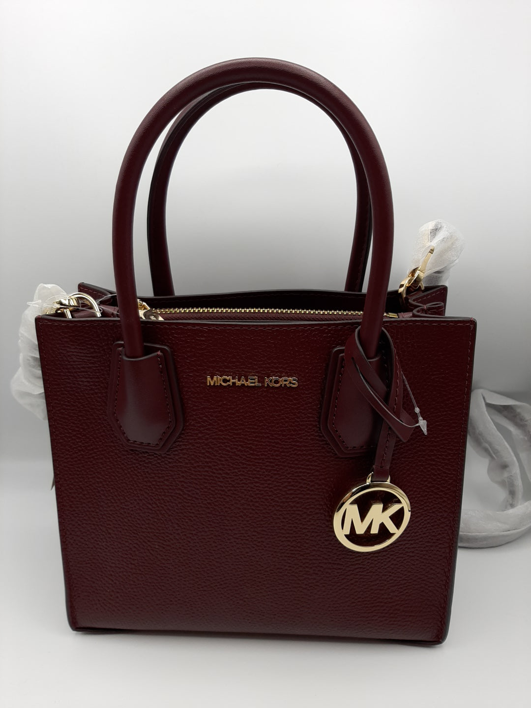 Michael Kors Mercer Medium Pebbled Leather Messenger Crossbody Bag  -Merlot