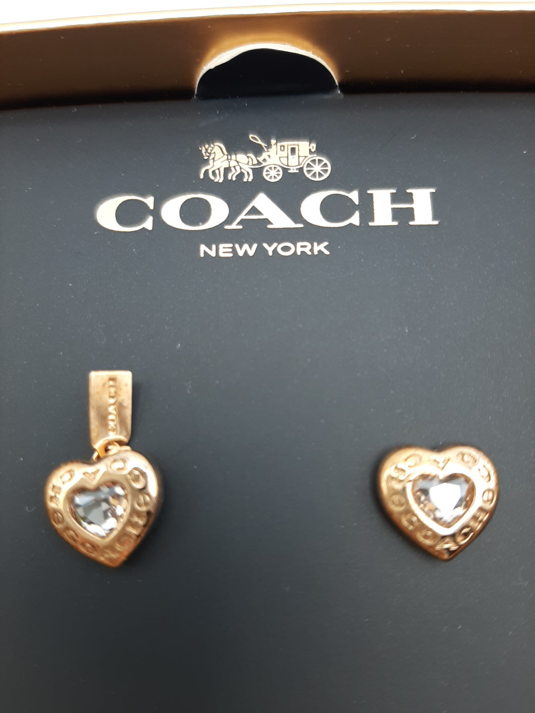 Coach F27137 Rosegold Open Circle Heart Crystal Stud Earrings-New with Gift Box