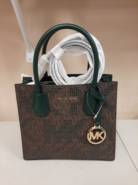 Michael Kors Mercer Medium Racing Green Perforated Leather Messenger Crossbody