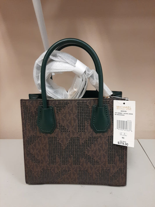 Michael Kors Mercer Medium Racing Green Perforated Leather Messenger Crossbody