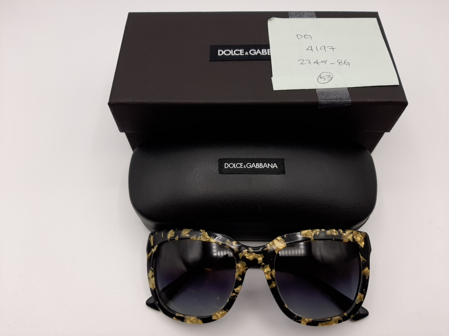 Dolce & Gabbana DG4197 2745/8G 53-21 140 3N Black Gold/Gray Square Sunglasses