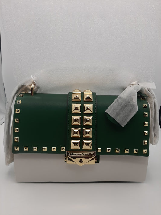 MICHAEL KORS CECE Medium Flap PKT Shoulder Bag Jewel Green Gold Studded