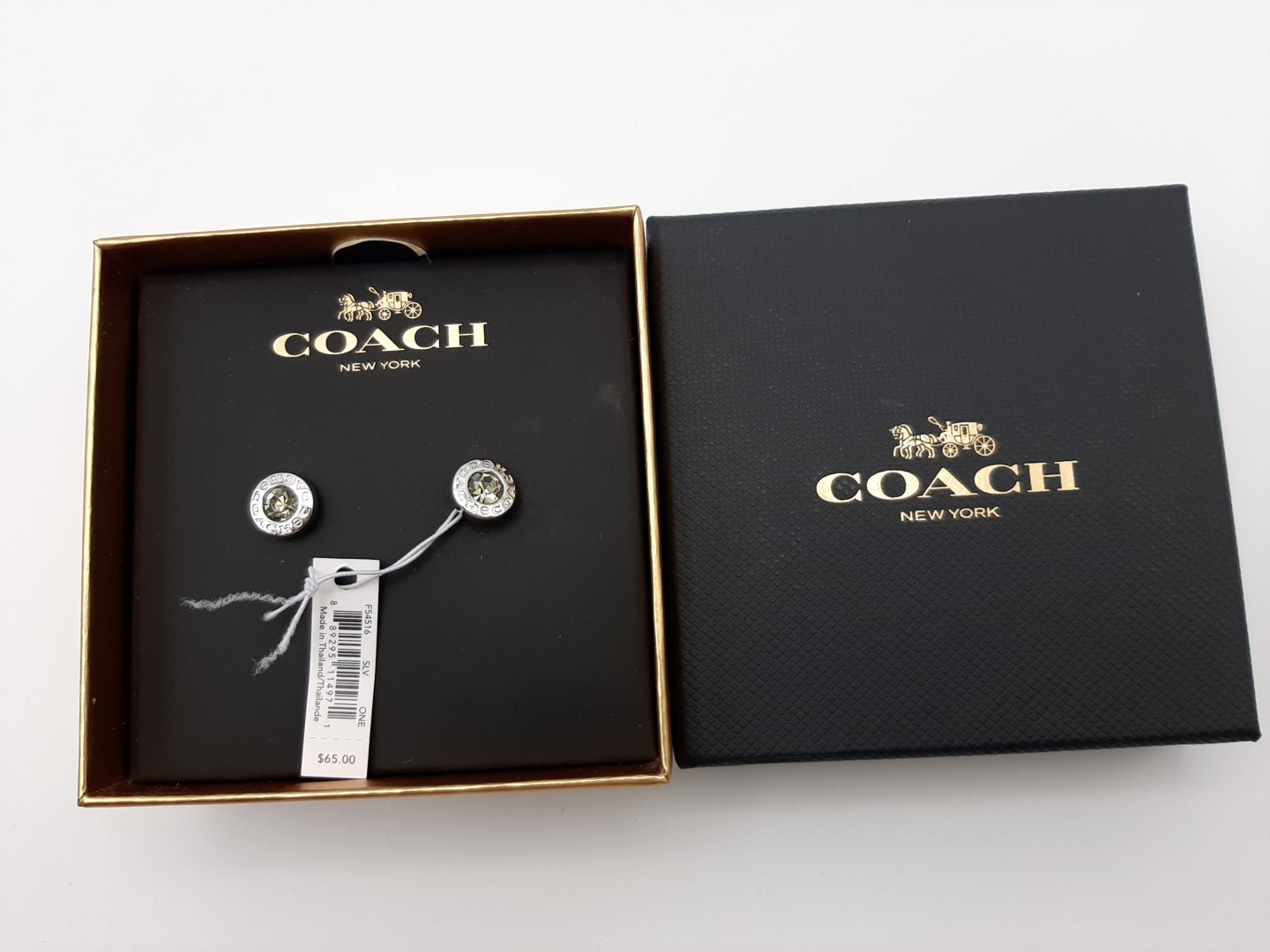 COACH F54516 Silver Open Circle Stone Stud Earrings - New with Gift Box