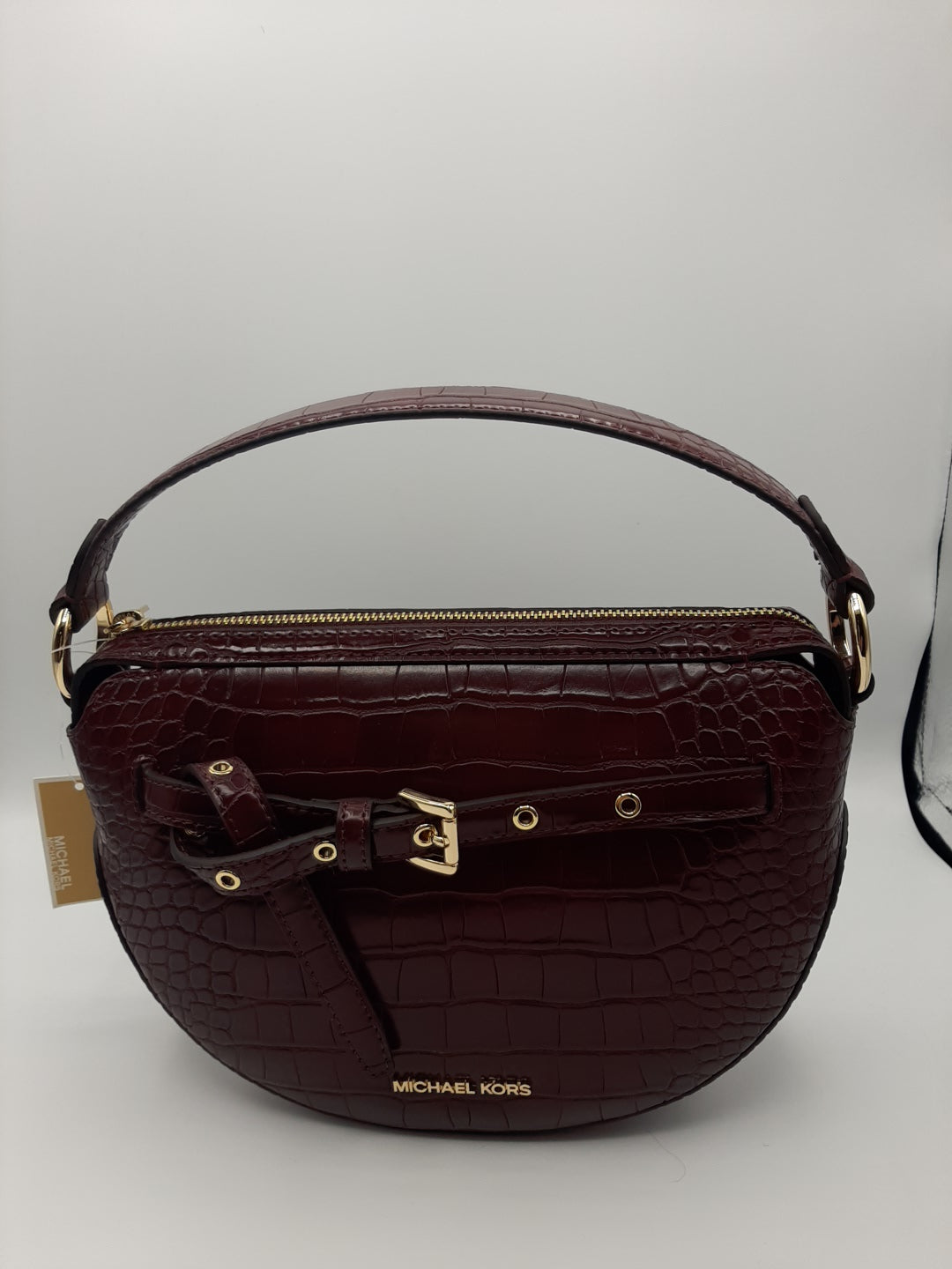 Michael Kors Emilia Half Moon Crossbody Bag Embossed Leather -  Merlot