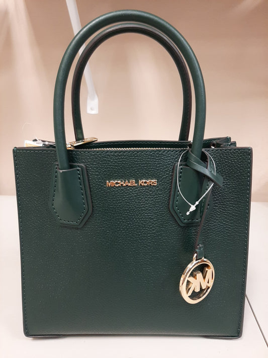 Michael Kors Mercer Medium Pebbled Leather Messenger Crossbody Bag-Racing Green