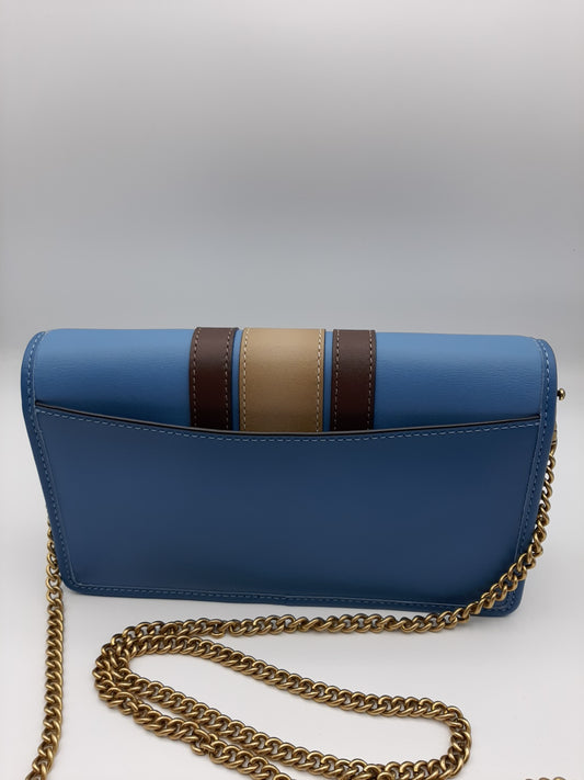 Coach 89334 Stripe Callie Leather Shoulder Chain Clutch Crossbody Handbag - Blue