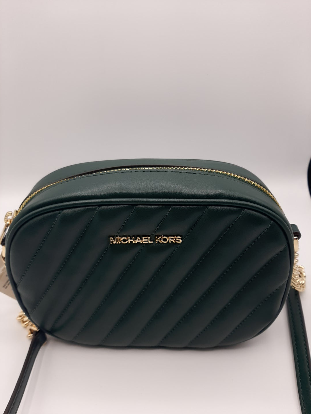 Michael Kors Rose Small Oval Camera Xbody Bag Vegan Faux Leather-Racing Green