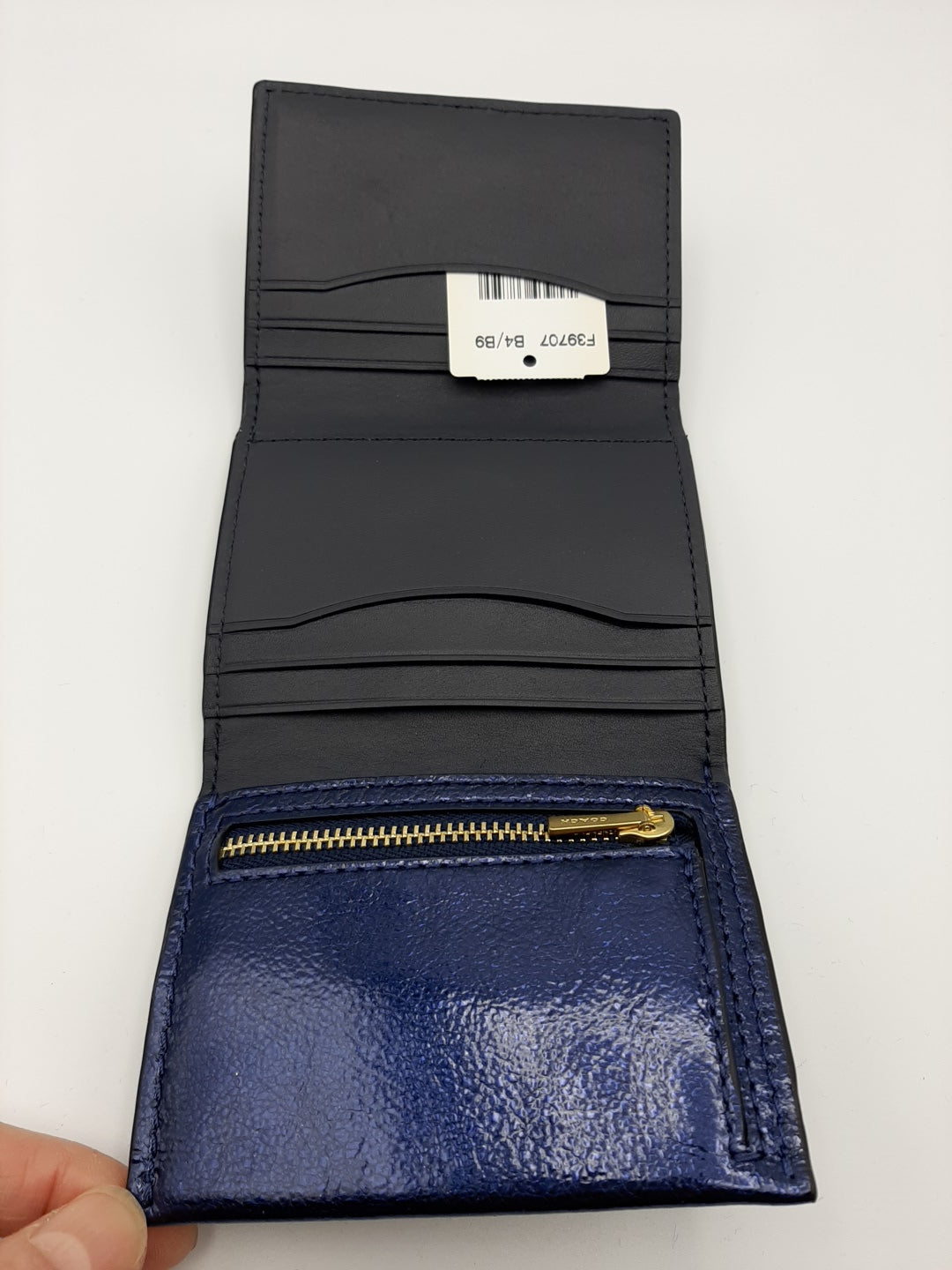 Coach F39707 Metallic Small Trifold Wallet - Brass/Blue