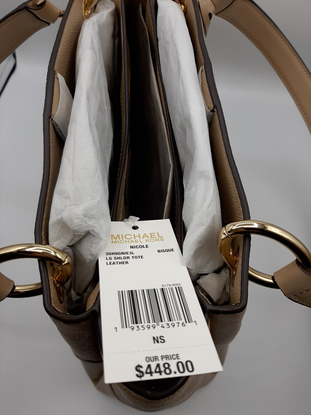 Michael Kors 35H9GNIE3L Nicole Large Shoulder Tote Bag Pebble Leather - Bisque